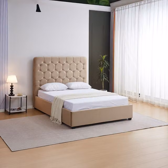 Seconique Madison Ottoman Double Bed in Fawn Velvet