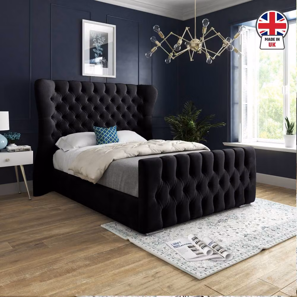 KDMD Zelah Super King Wide Curved Designer Bed Frame in Black Soft Velvet, W/D/H: 200 x 189 x 137 cm – 3