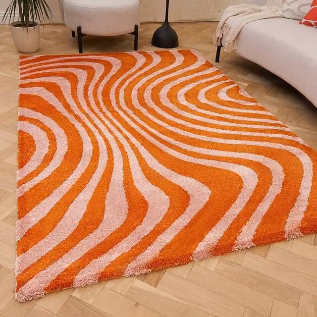 THE RUGS Joli Striped Soft and Dense Pile Modern Rectangular Rug in Orange, W/D/H: 120 x 170 cm