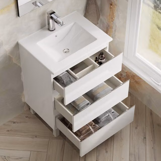Banyetti Vatilla 600mm Floorstanding Vanity Unit with Lira Basin, Gloss White, W/D/H: 60 x 45 x 84 cm