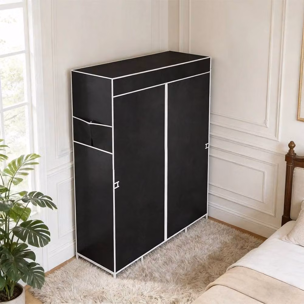 EONLION Black 2-Door Portable Fabric Wardrobe, W: 100 cm, H: 165 cm – 3