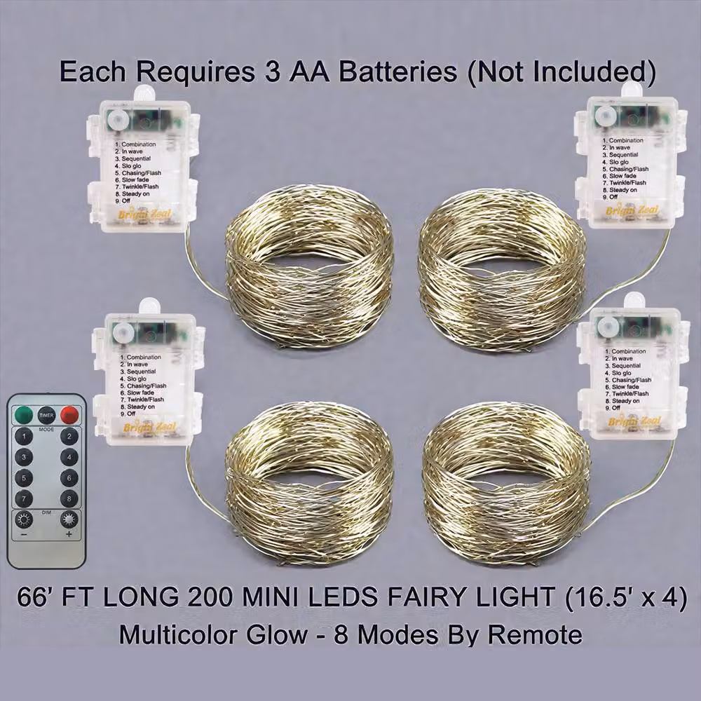 Bright Zeal Set of 4 Multicolour RGB LED Battery-Operated Fairy Lights with Remote Control and Timer – 2
