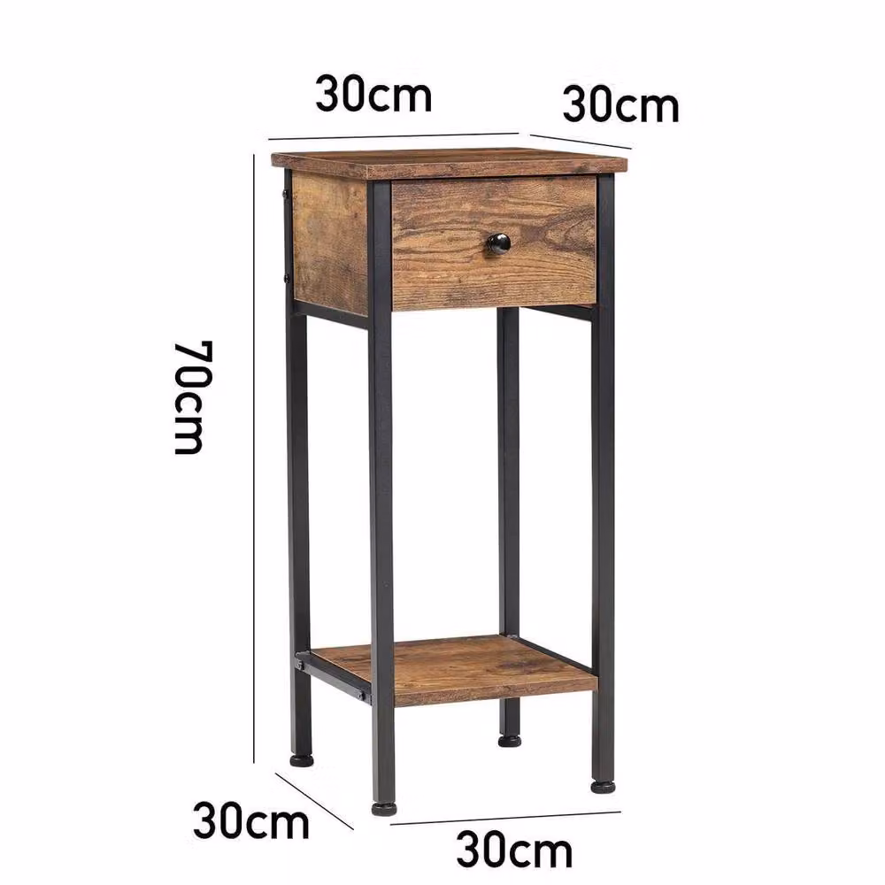 KORVIXA Industrial Bedside Table and Sofa Side End Table with Drawer in Brown, W/D/H: 40 x 30 x 60 cm – 2