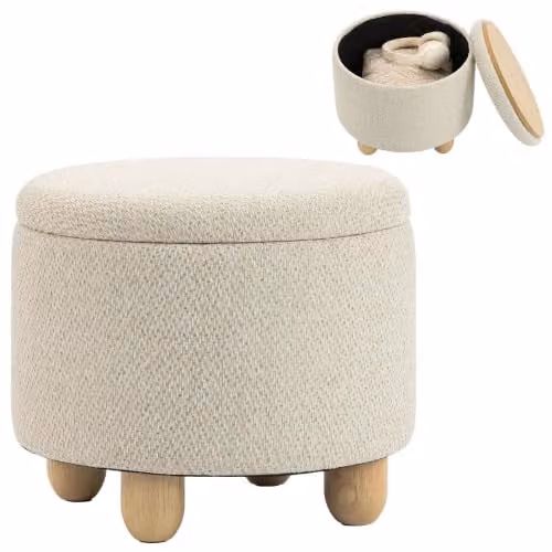 HOMCOM Cube Storage Ottoman Footstool in Beige, W/D/H: 38.5 x 38.5 x 33.5 cm