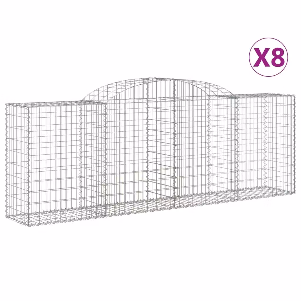 Berkfield Home Arched Gabion Baskets, 8 Piece Set, Silver Galvanised Steel, W: 300 cm, D: 50 cm, H: 100-120 cm – 2