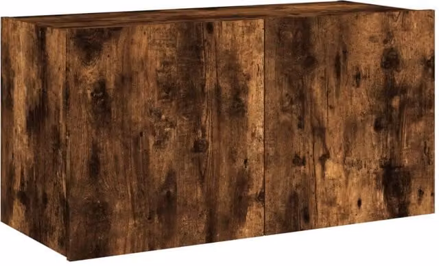 Berkfield Home TV Wall Cabinet with LED Lights in Smoked Oak Brown, W/D/H: 80 x 35 x 41 cm