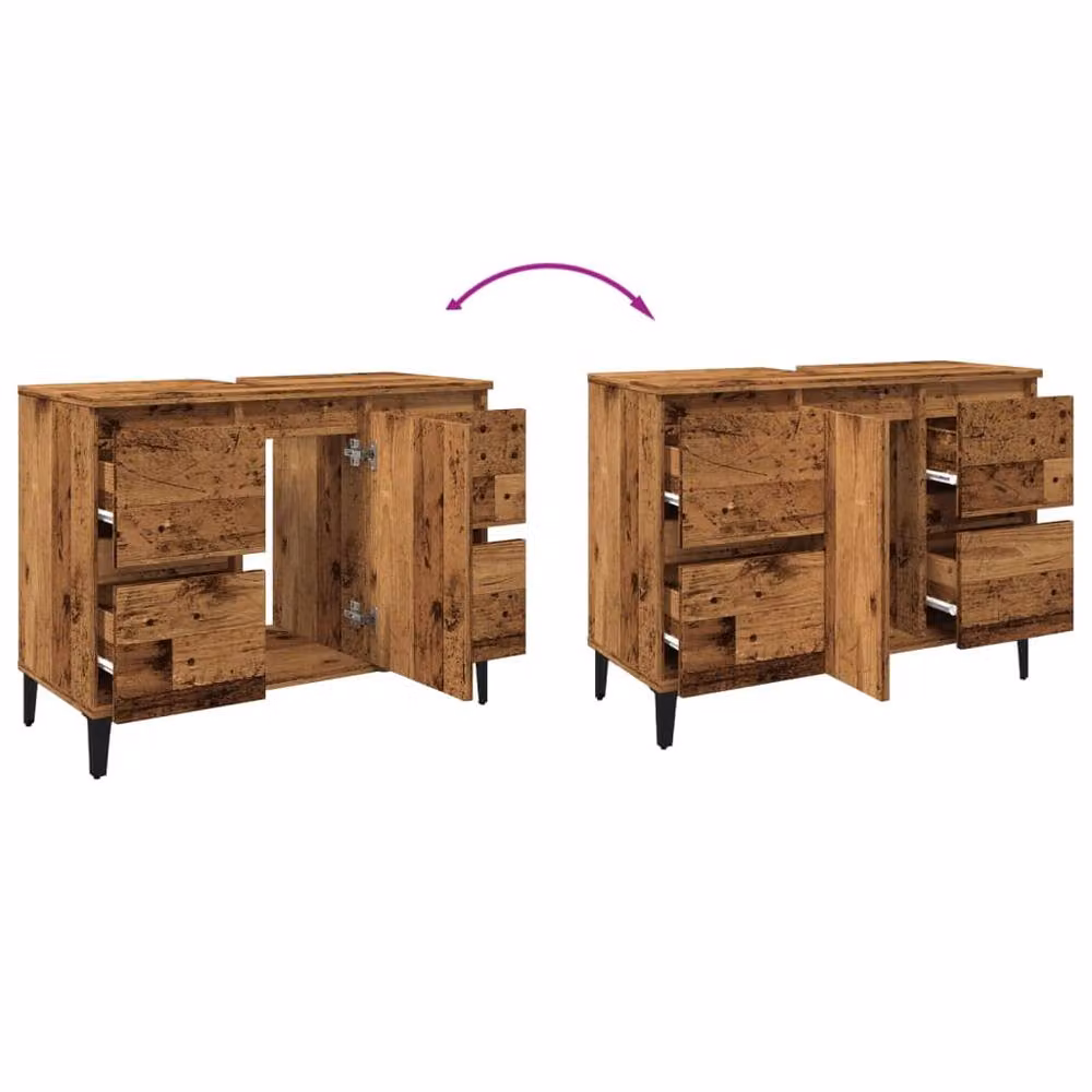 Berkfield Home Sink Cabinet in Old Wood Brown, W/D/H: 80 x 33 x 60 cm – 5