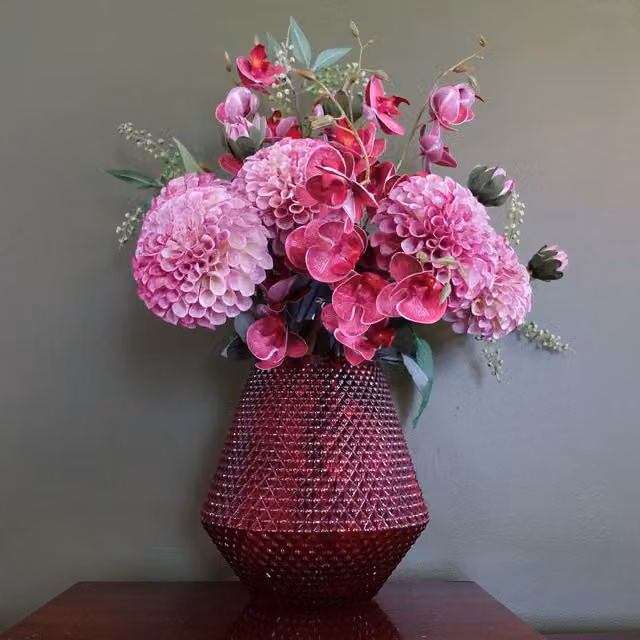Pink and Green Leaf Geometric Glass Tabletop Vase