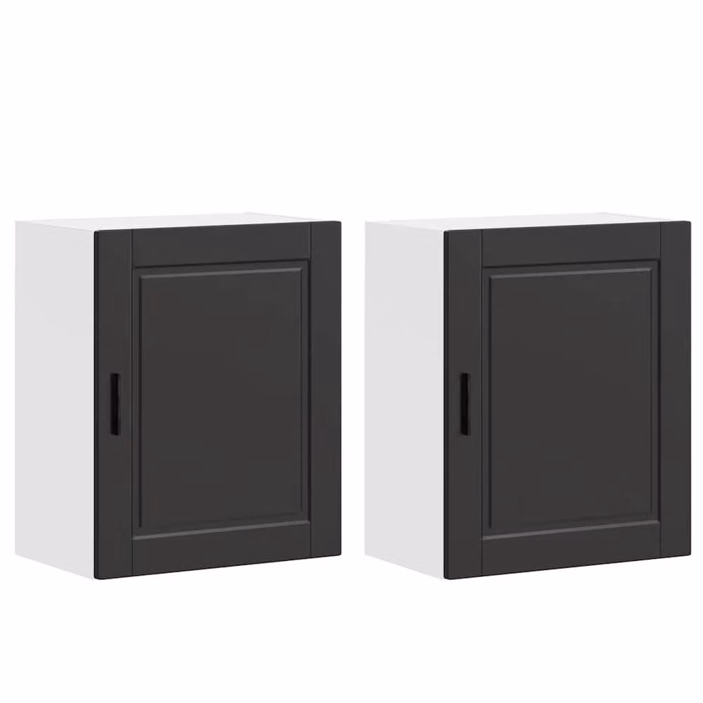 Berkfield Home Porto Black Kitchen Wall Cabinets, 2 Piece Set of Matt Engineered Wood Cabinets – 2