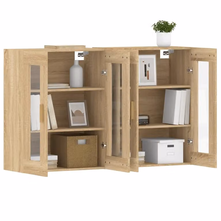 Berkfield Home Wall Mounted Cabinets with Glass Doors, 2 Piece Set in Sonoma Oak Brown