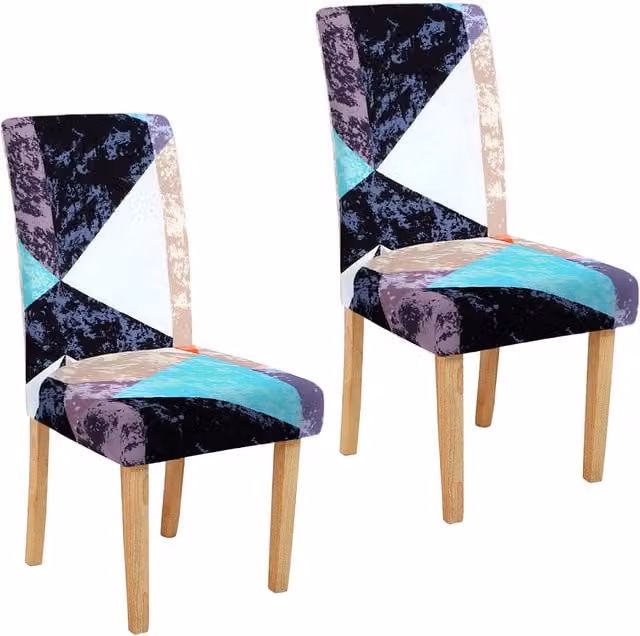 Roseley Pattern 2 Dining Chair Covers in Blue and Multicolour Graphic Design, Pack of 2