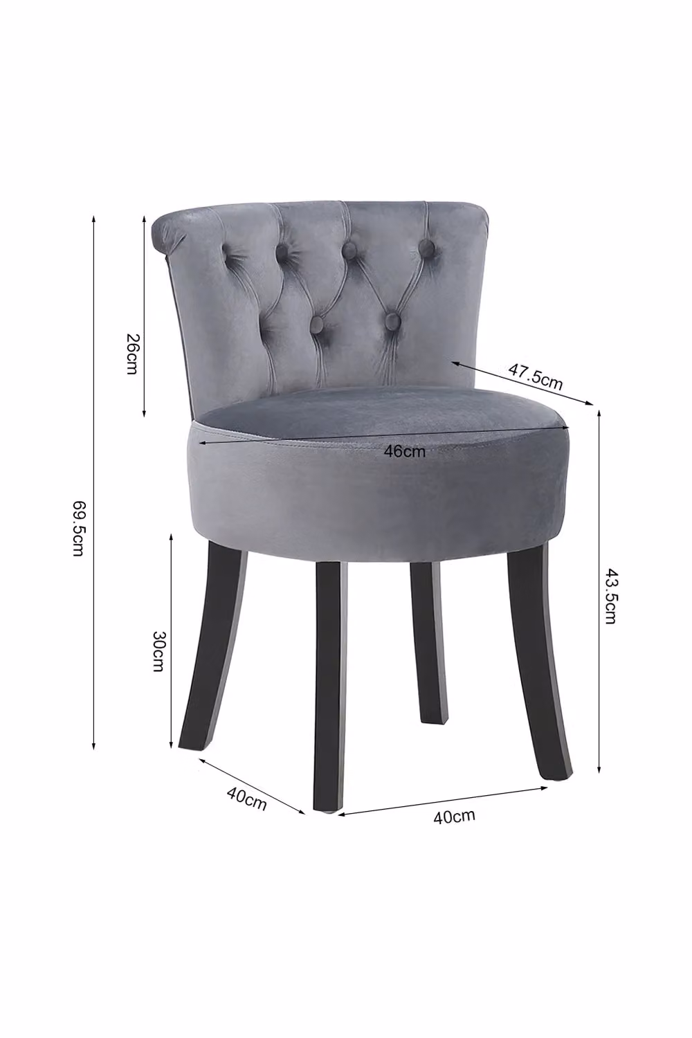 Livingandhome Grey Velvet Button Tufted Upholstered Cylindrical Footstool for Dressing Table – 3