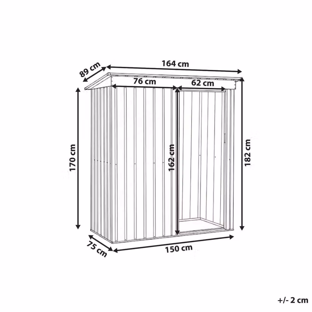 Wyld and Coco Graphite Grey Galvanised Steel Garden Shed with Lockable Sliding Doors, W/D/H: 182 x 89 x 164 cm – 3