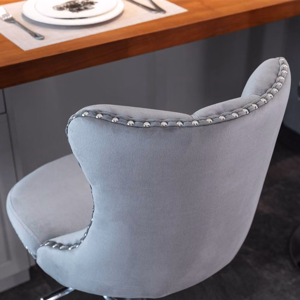 Modern Home Touch Set of 6 Luxury Velvet Adjustable Swivel Bar Stools with Metal Base in Grey – 5
