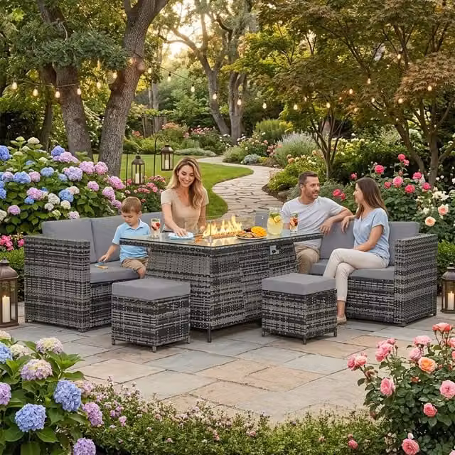 Alivio 8-Seater Grey Rattan Garden Sofa Set with Coffee Table
