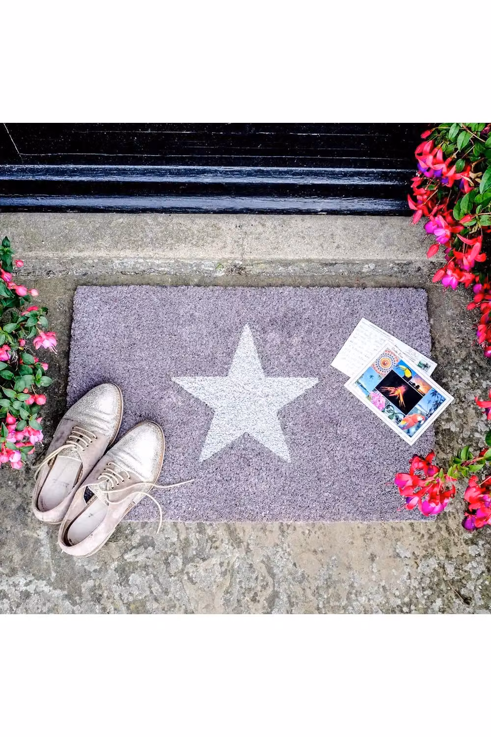 Artsy Mats Grey Glitter Star Coir Doormat in Black, W/D: 60 x 40 cm – 2