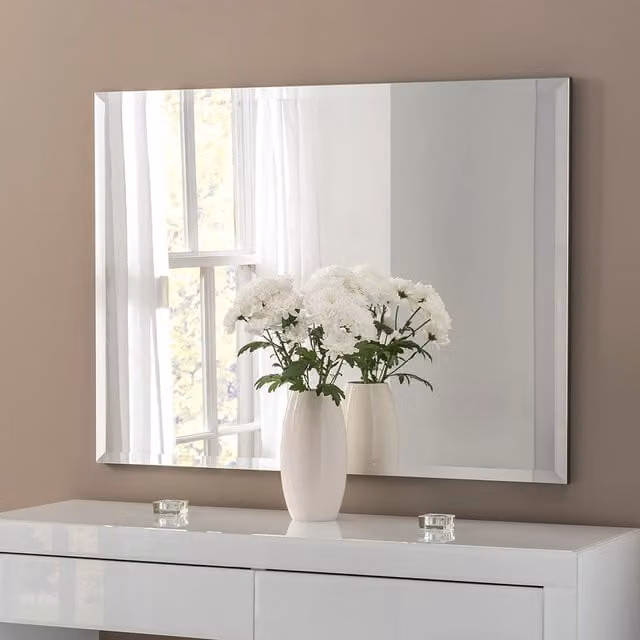Yearn Mirrors Minimalist Bevelled Rectangular Wall Mirror in Silver, Width: 76 cm – 1