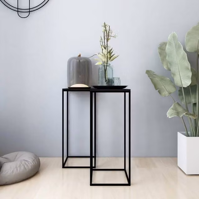 Berkfield Home Set of 2 Minimalist Square Side Tables in Matt Black Metal – 1