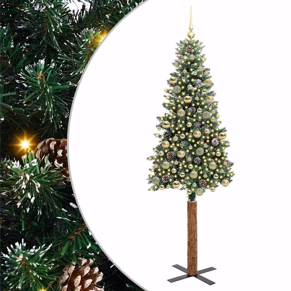Berkfield Home Slim Christmas Tree with 300 LEDs in Green and White, Height: 210 cm – 2
