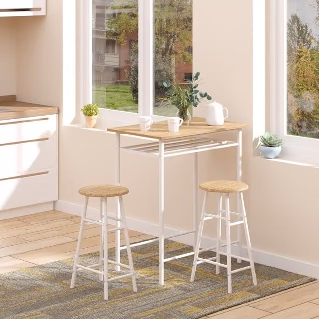 HOMCOM Scandinavian Style Bar Table and Chairs Set in White