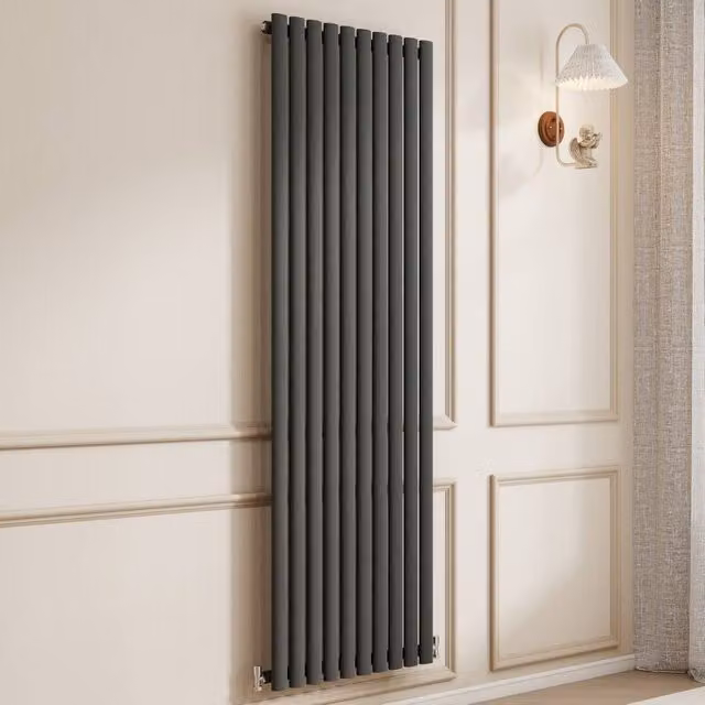 Banyetti Orva Anthracite Vertical Single Oval Column Radiator, Charcoal, H 180 cm x W 59 cm – 1