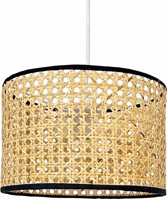 First Choice Lighting Kona Easy Fit Cylinder Pendant Shade in Brown and Beige Rattan