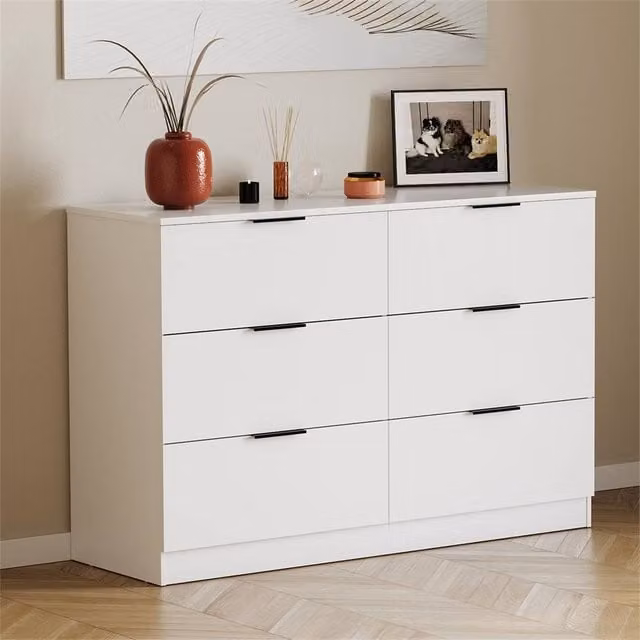 EONLION White 6 Drawer Chest Bedroom Storage Furniture, Width: 100 cm