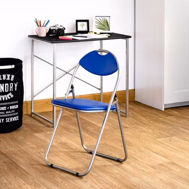 Harbour Housewares Pack of 6 Blue Padded Folding Metal Chairs with Synthetic Leather Upholstery