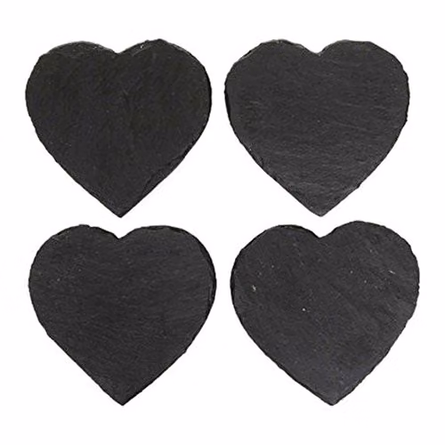 Selbrae House Heart Slate Coasters, Set of 4, Black/Grey – 7