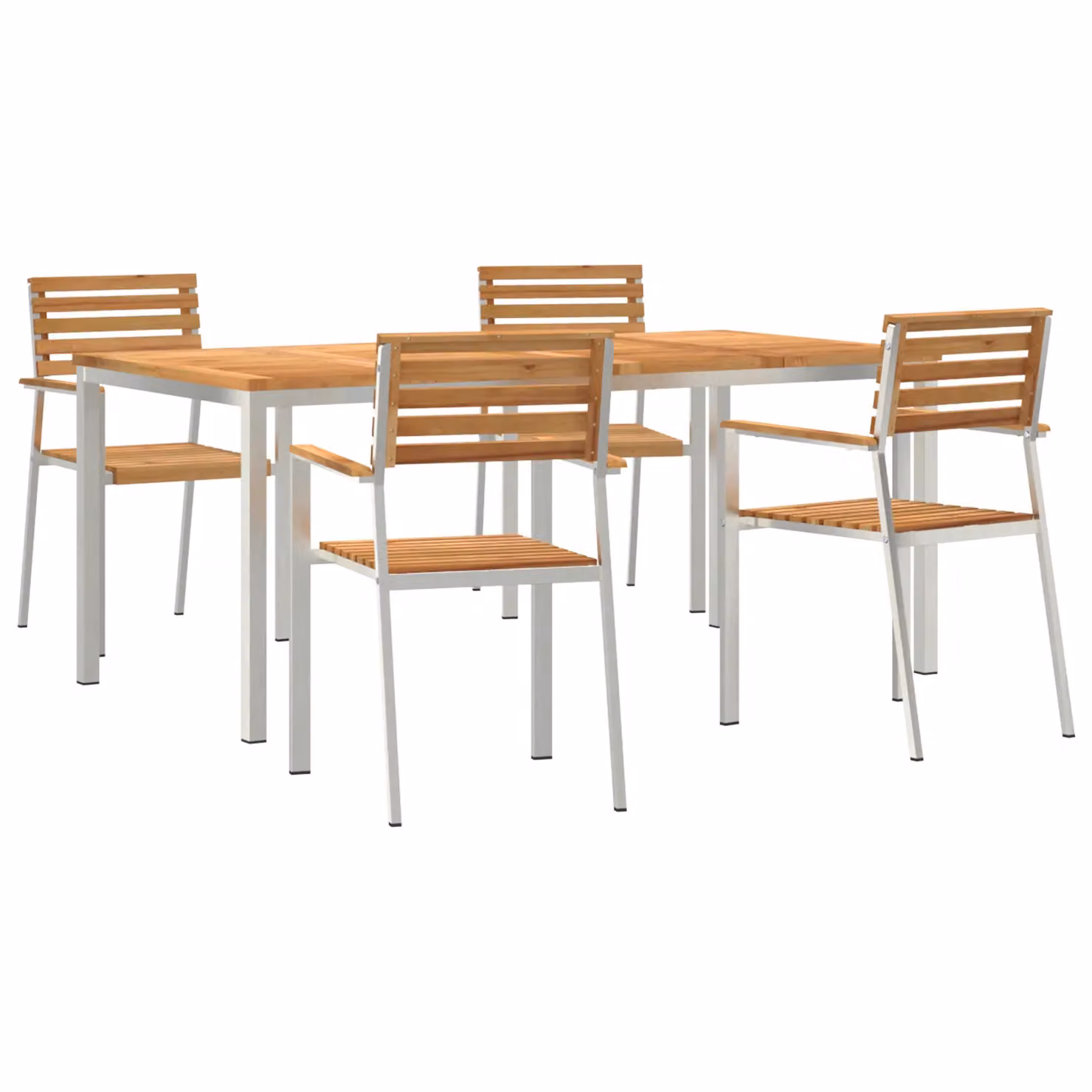 Berkfield Home 5 Piece Modern Garden Dining Set in Brown Solid Teak Wood – 2