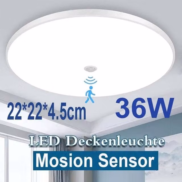 PAWNORA LED Ceiling Lamp with Motion Sensor in White