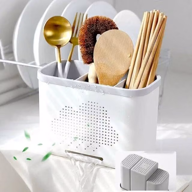 NESTLUNE Kitchen Utensil Cutlery Holder Storage Caddy with Compartments, White