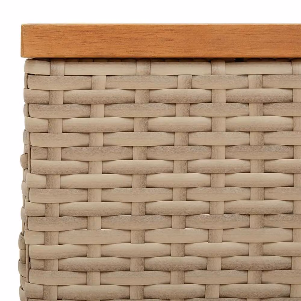 Berkfield Home Beige Rattan and Acacia Wood Garden Table W/D/H: 70 x 70 x 25 cm – 4