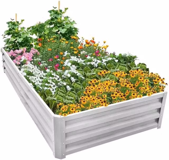 KORVIXA Galvanised Steel Raised Garden Bed for Flowers and Vegetables, Silver, W: 180 cm, D: 90 cm, H: 30 cm – 1