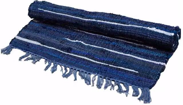 KDMD Blue Striped Rag Rug for Kitchen, Bathroom, Bedroom and Living Room, W: 50 cm x D: 50 cm x H: 50 cm