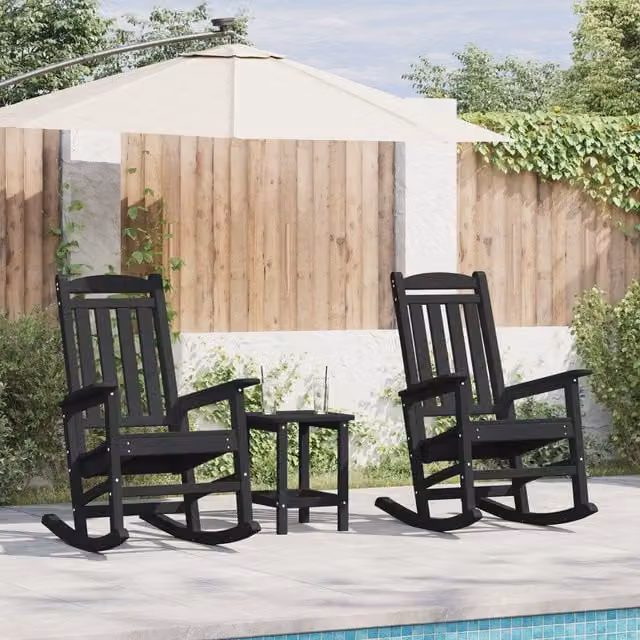 Berkfield Home Set of 2 Black HDPE Garden Rocking Chairs, W/D/H: 70 x 70 x 107.5 cm