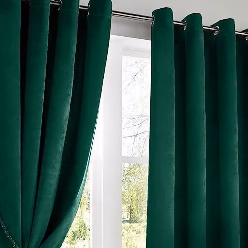 Alan Symonds Green Velvet 95% Blackout Eyelet Curtains, Pair, H: 229 cm x W: 168 cm