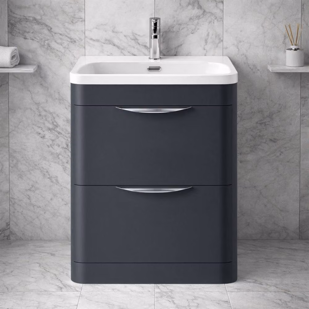 Balterley Wave 600mm Floor Standing 2 Drawer Bathroom Vanity Unit with 1 Tap Hole Ceramic Basin in Matt Dark Grey – 4