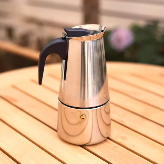 KORVIXA Silver Italian Coffee Maker Percolator, 300ml (6 Cups)