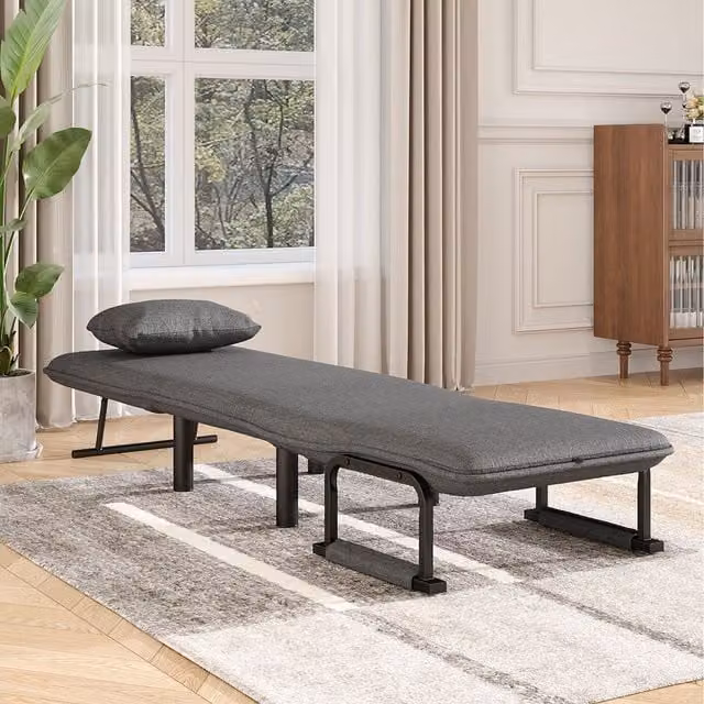 Komore Grey Linen Foldable Sofa Bed with Foam Upholstered Frame
