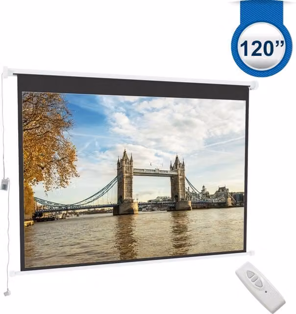 Livingandhome 120 Inch Electric Motorised Projector Screen, 4:3 Aspect Ratio, White