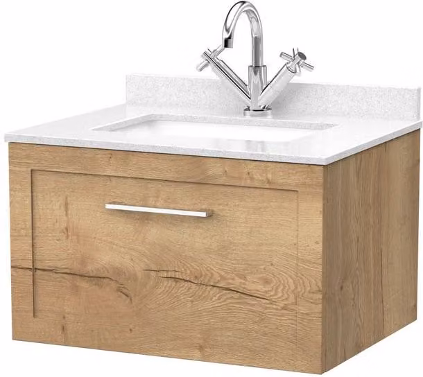 Balterley Stonnall 1 Drawer Vanity Unit with Marble Top and Basin in Autumn Oak Brown, Width: 60 cm