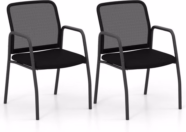 Costway Set of 2 Black Mesh Office Guest Chairs with Cushioned Fabric Seats and Armrests – 1