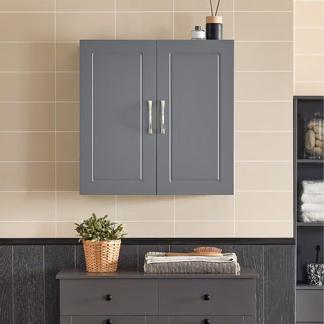 SoBuy Modern Wall Mounted Kitchen and Bathroom Storage Cabinet with 2 Hinged Doors in Matt Grey