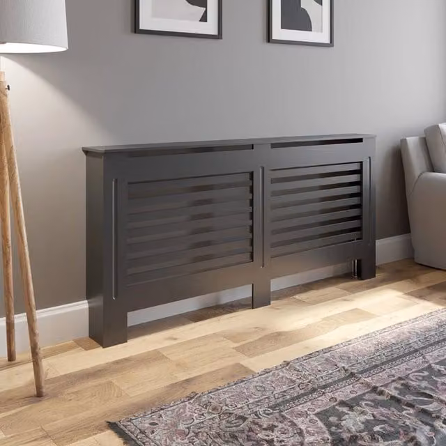 Temprazo Dark Grey Horizontal Slat Style Radiator Cover, W: 172.0 cm, H: 152.0 cm