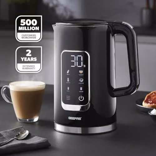 Geepas 5-in-1 Digital 4 Slice Long Toaster and 1.7L Cordless Jug Kettle Set in Black – 5
