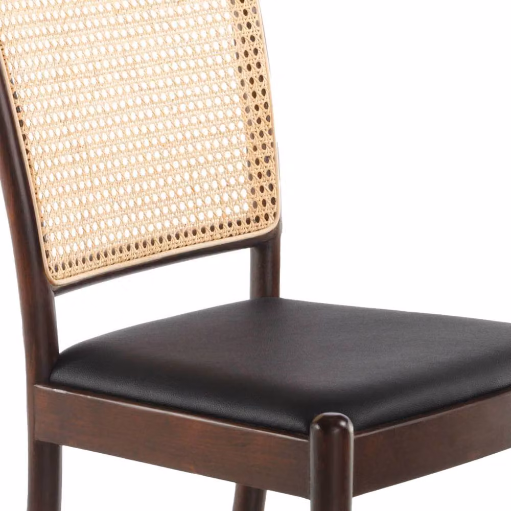Angel Cerda Rattan and Black Synthetic Leatherette Dining Chair in Jet Black – 4