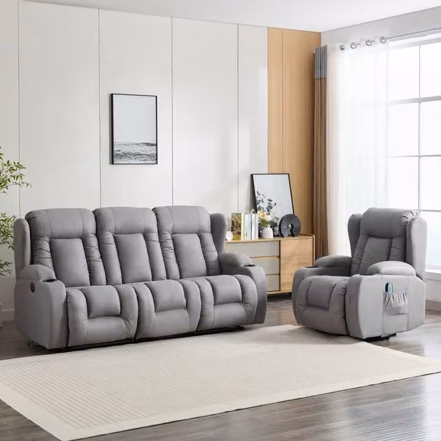 More4Homes Caesar 1 and 3 Seater Electric Recliner Sofa Set in Grey Technology Fabric