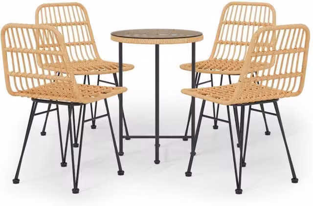 Berkfield Home 5 Piece Poly Rattan Garden Dining Set in Light Brown – 1