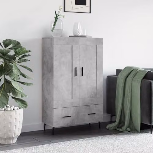 vidaXL Modern Highboard in Concrete Grey with Hinged Doors and Drawers, W/D/H: 69.5 x 31 x 115 cm – 2
